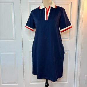 Cynthia Rowley Navy Dress with Red and White Trim, Size M.